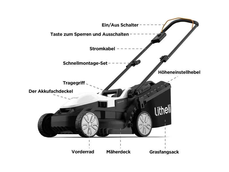 Litheli U20 Akku-Rasenmäher 20 V EGT010157 inkl. Akku 4.0 Ah